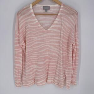 PURE Collection Sweater Women’s 6 Pink Linen Zebra Striped Coastal Resortwear